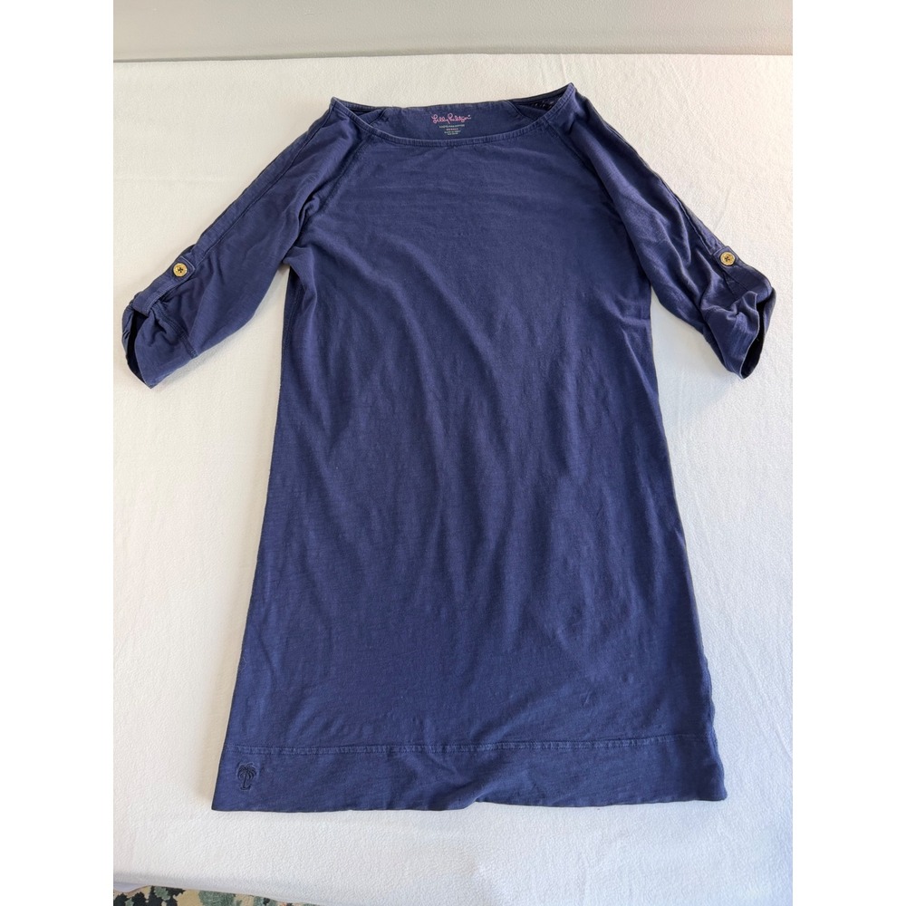 Lilly Pulitzer T-Shirt Dress Womens XS Navy Blue Pima Cotton Roll Tab Coastal